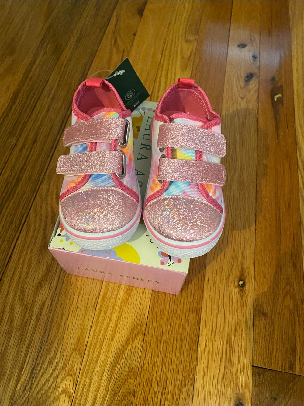 Laura Ashley Pink Glitter Rainbow Accent Kids Velcro Sneakers